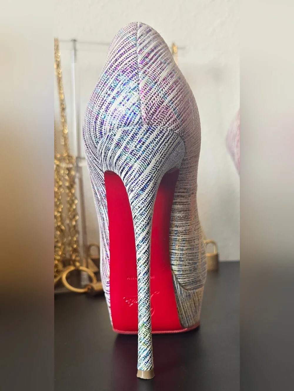 Christian Louboutin Laminated Suede Multicolor Peep-Toe Platform Pumps Sz 35